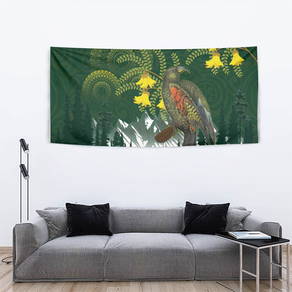 Kea Bird Kowhai New Zealand Tapestry Mountain Landscape Maori Art