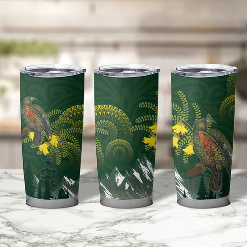 Kea Bird Kowhai New Zealand Tumbler Cup Mountain Landscape Maori Art