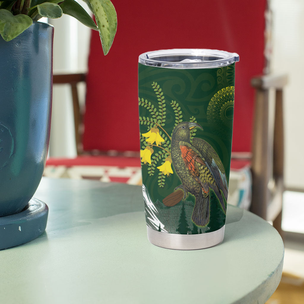 Kea Bird Kowhai New Zealand Tumbler Cup Mountain Landscape Maori Art
