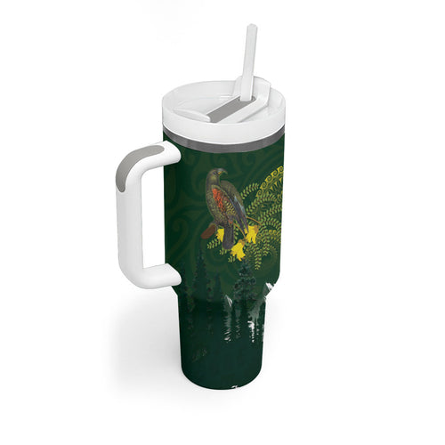 Kea Bird Kowhai New Zealand Tumbler With Handle Mountain Landscape Maori Art