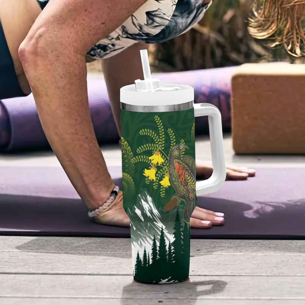 Kea Bird Kowhai New Zealand Tumbler With Handle Mountain Landscape Maori Art