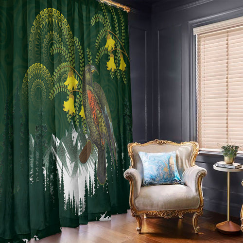 Kea Bird Kowhai New Zealand Window Curtain Mountain Landscape Maori Art