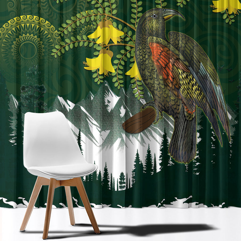 Kea Bird Kowhai New Zealand Window Curtain Mountain Landscape Maori Art