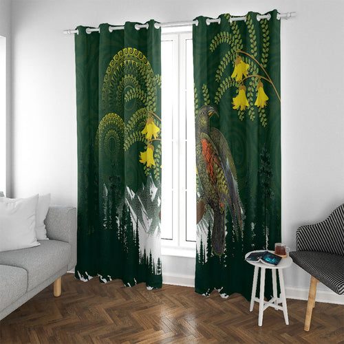 Kea Bird Kowhai New Zealand Window Curtain Mountain Landscape Maori Art