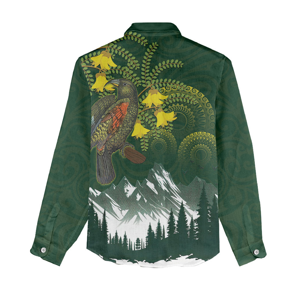 Kea Bird Kowhai New Zealand Women Casual Shirt Mountain Landscape Maori Art
