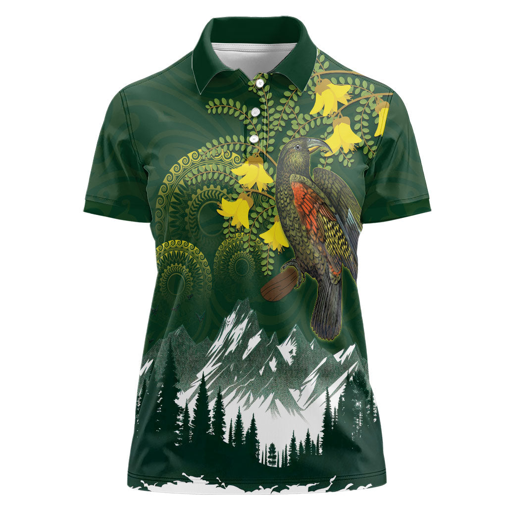 Kea Bird Kowhai New Zealand Women Polo Shirt Mountain Landscape Maori Art