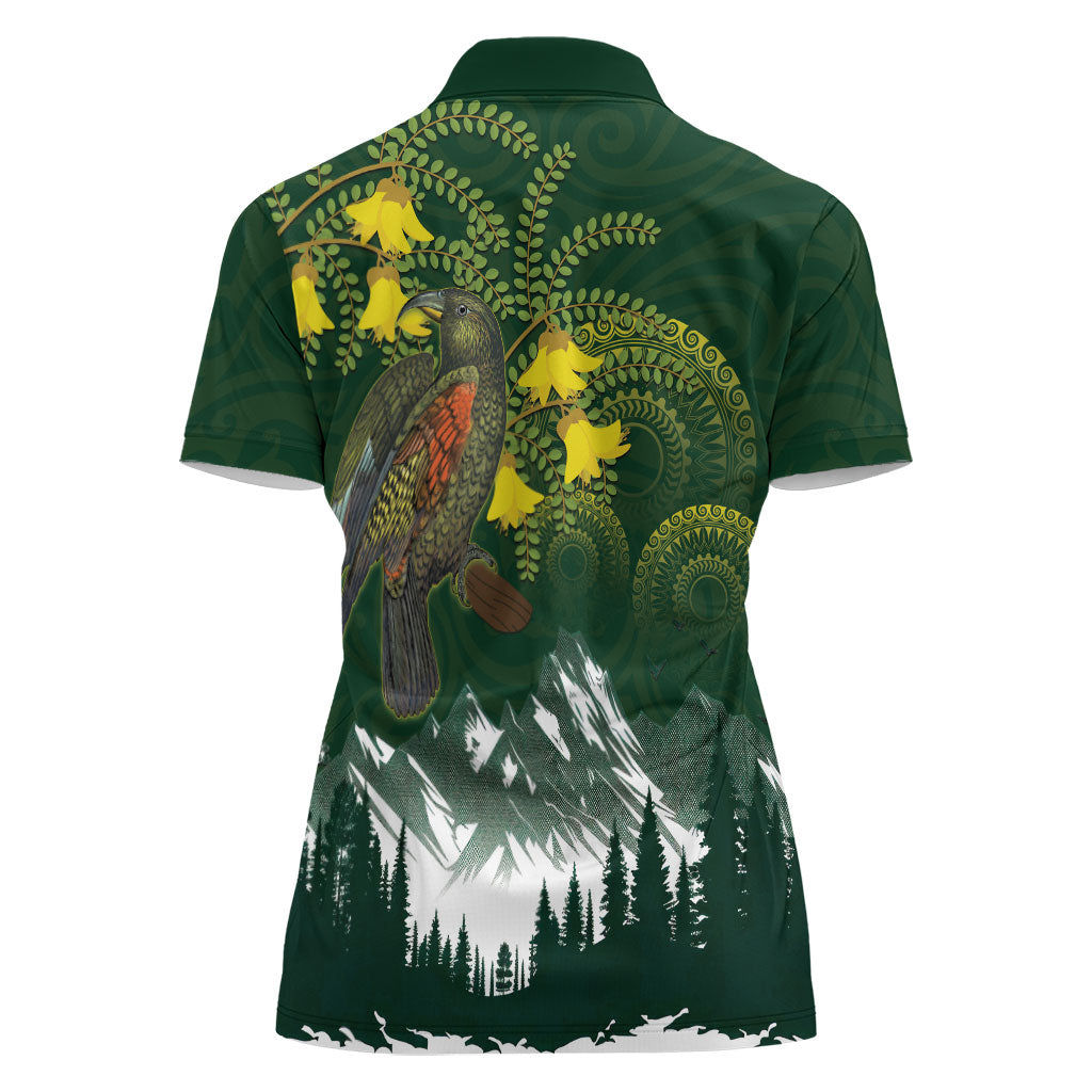 Kea Bird Kowhai New Zealand Women Polo Shirt Mountain Landscape Maori Art