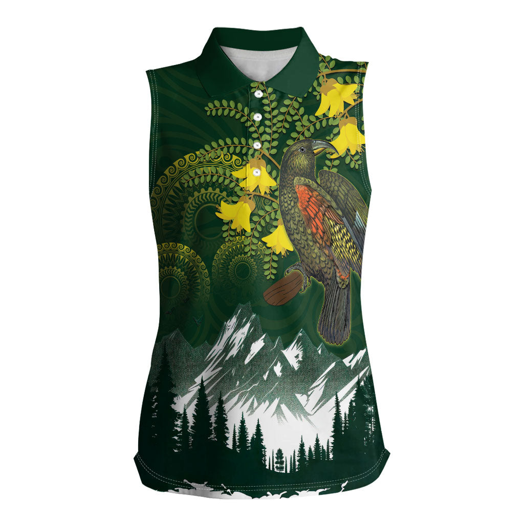 Kea Bird Kowhai New Zealand Women Sleeveless Polo Shirt Mountain Landscape Maori Art