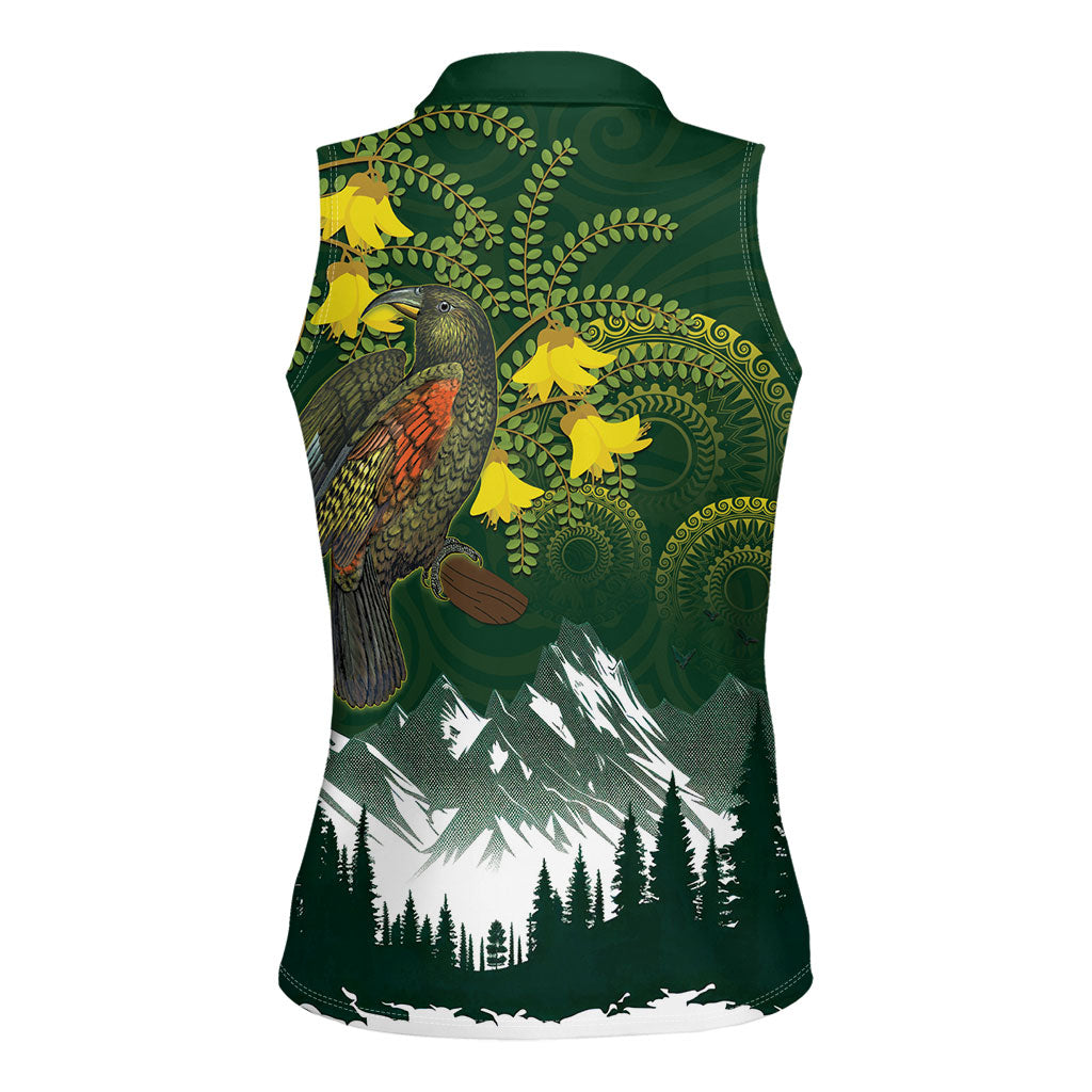 Kea Bird Kowhai New Zealand Women Sleeveless Polo Shirt Mountain Landscape Maori Art