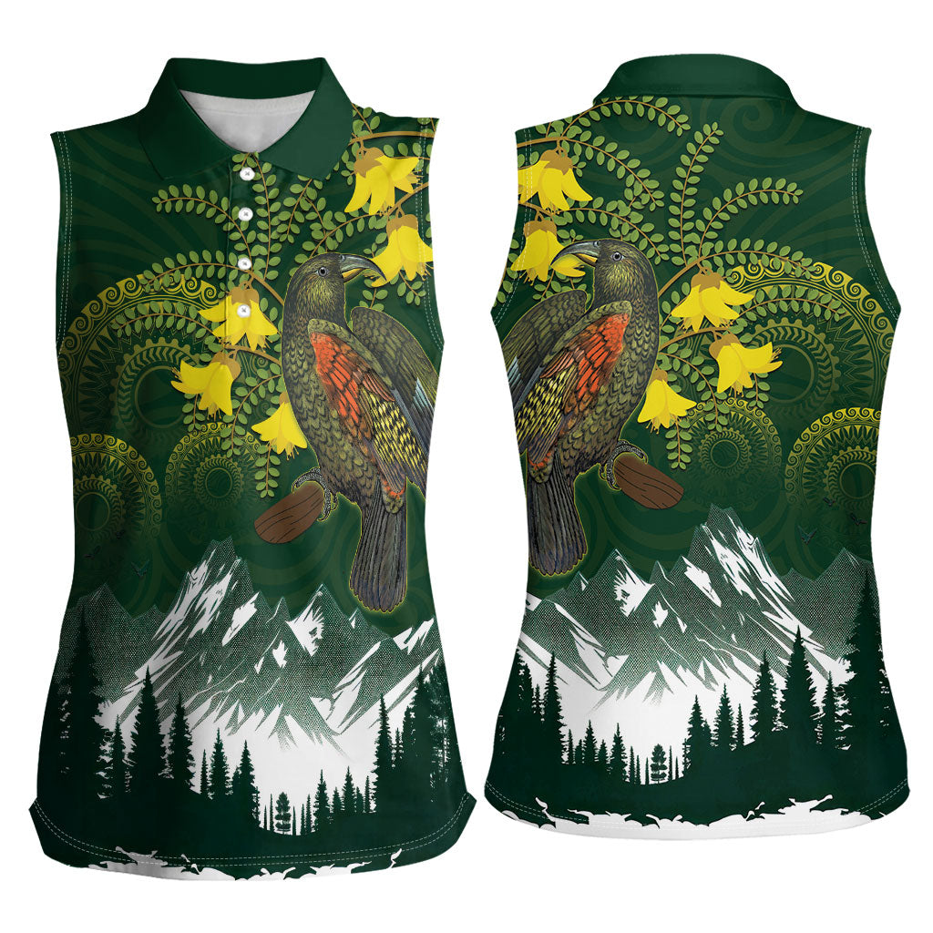 Kea Bird Kowhai New Zealand Women Sleeveless Polo Shirt Mountain Landscape Maori Art