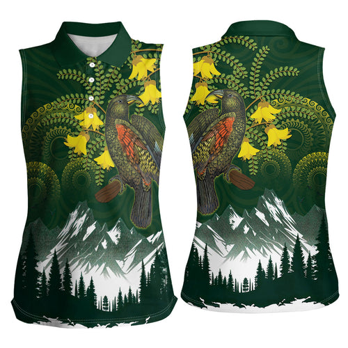 Kea Bird Kowhai New Zealand Women Sleeveless Polo Shirt Mountain Landscape Maori Art