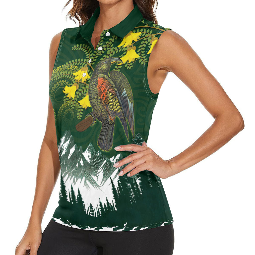 Kea Bird Kowhai New Zealand Women Sleeveless Polo Shirt Mountain Landscape Maori Art