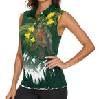 Kea Bird Kowhai New Zealand Women Sleeveless Polo Shirt Mountain Landscape Maori Art