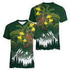 Kea Bird Kowhai New Zealand Women V-Neck T-Shirt Mountain Landscape Maori Art