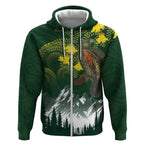 Kea Bird Kowhai New Zealand Zip Hoodie Mountain Landscape Maori Art