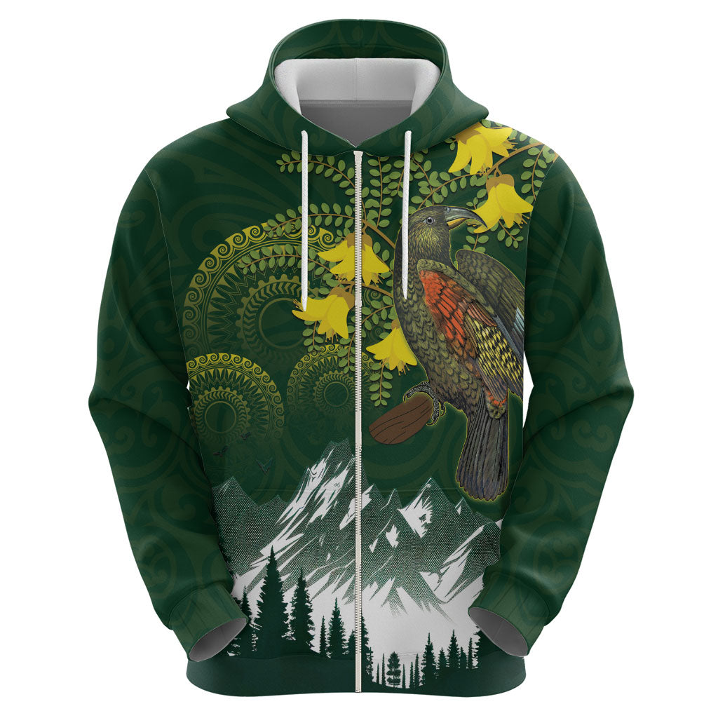 Kea Bird Kowhai New Zealand Zip Hoodie Mountain Landscape Maori Art