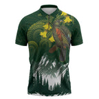 Kea Bird Kowhai New Zealand Zipper Polo Shirt Mountain Landscape Maori Art