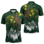 Kea Bird Kowhai New Zealand Zipper Polo Shirt Mountain Landscape Maori Art