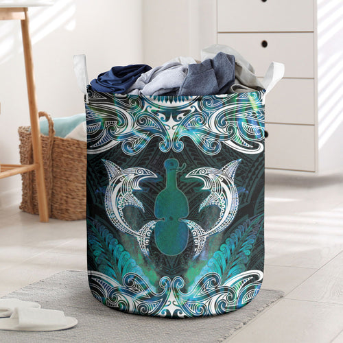 New Zealand Kotiate Weapon Laundry Basket Aotearoa Mango Paua Shell Maori Pattern
