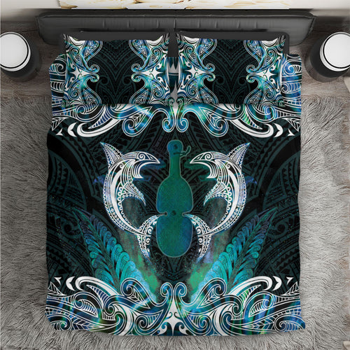 New Zealand Kotiate Weapon Bedding Set Aotearoa Mango Paua Shell Maori Pattern