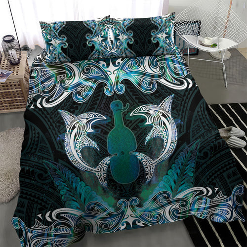 New Zealand Kotiate Weapon Bedding Set Aotearoa Mango Paua Shell Maori Pattern