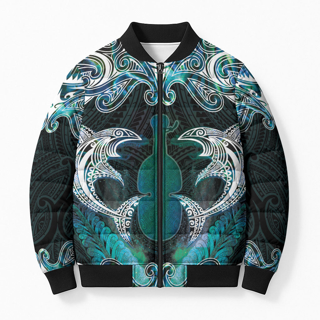 New Zealand Kotiate Weapon Bomber Puffer Jacket Aotearoa Mango Paua Shell Maori Pattern