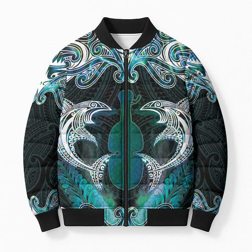 New Zealand Kotiate Weapon Bomber Puffer Jacket Aotearoa Mango Paua Shell Maori Pattern