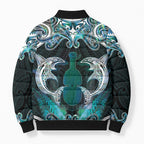 New Zealand Kotiate Weapon Bomber Puffer Jacket Aotearoa Mango Paua Shell Maori Pattern