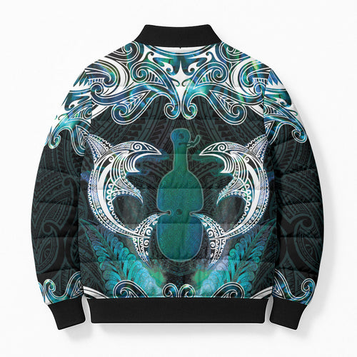 New Zealand Kotiate Weapon Bomber Puffer Jacket Aotearoa Mango Paua Shell Maori Pattern
