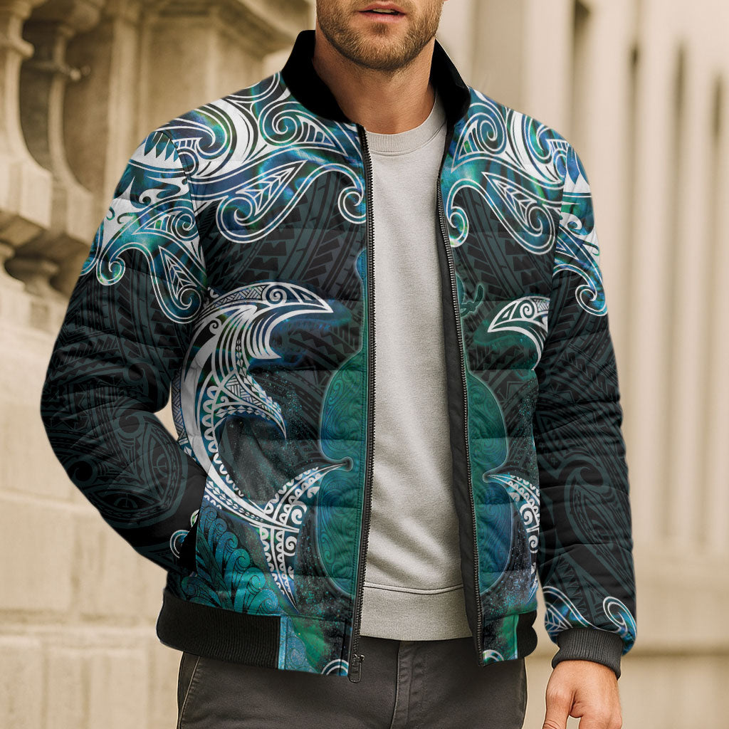 New Zealand Kotiate Weapon Bomber Puffer Jacket Aotearoa Mango Paua Shell Maori Pattern