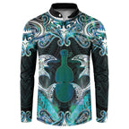 New Zealand Kotiate Weapon Button Sweatshirt Aotearoa Mango Paua Shell Maori Pattern