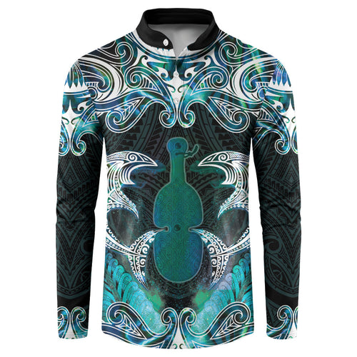 New Zealand Kotiate Weapon Button Sweatshirt Aotearoa Mango Paua Shell Maori Pattern
