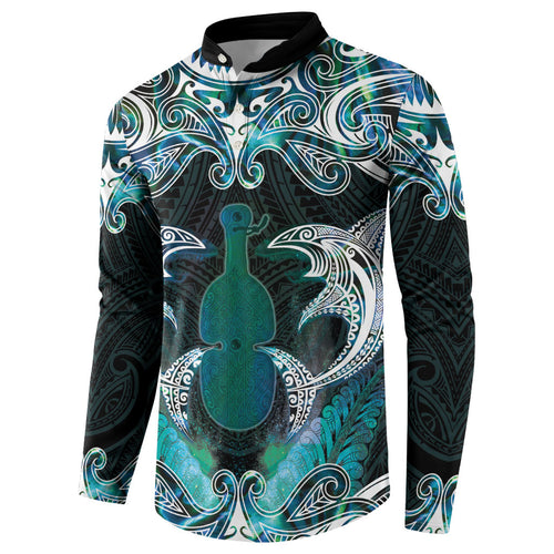 New Zealand Kotiate Weapon Button Sweatshirt Aotearoa Mango Paua Shell Maori Pattern