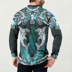 New Zealand Kotiate Weapon Button Sweatshirt Aotearoa Mango Paua Shell Maori Pattern