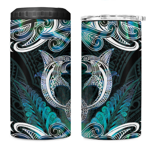 New Zealand Kotiate Weapon 4 in 1 Can Cooler Tumbler Aotearoa Mango Paua Shell Maori Pattern