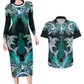 New Zealand Kotiate Weapon Couples Matching Long Sleeve Bodycon Dress and Hawaiian Shirt Aotearoa Mango Paua Shell Maori Pattern