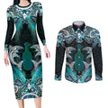 New Zealand Kotiate Weapon Couples Matching Long Sleeve Bodycon Dress and Long Sleeve Button Shirt Aotearoa Mango Paua Shell Maori Pattern