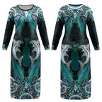 New Zealand Kotiate Weapon Couples Matching Long Sleeve Bodycon Dress and Long Sleeve Button Shirt Aotearoa Mango Paua Shell Maori Pattern LT22