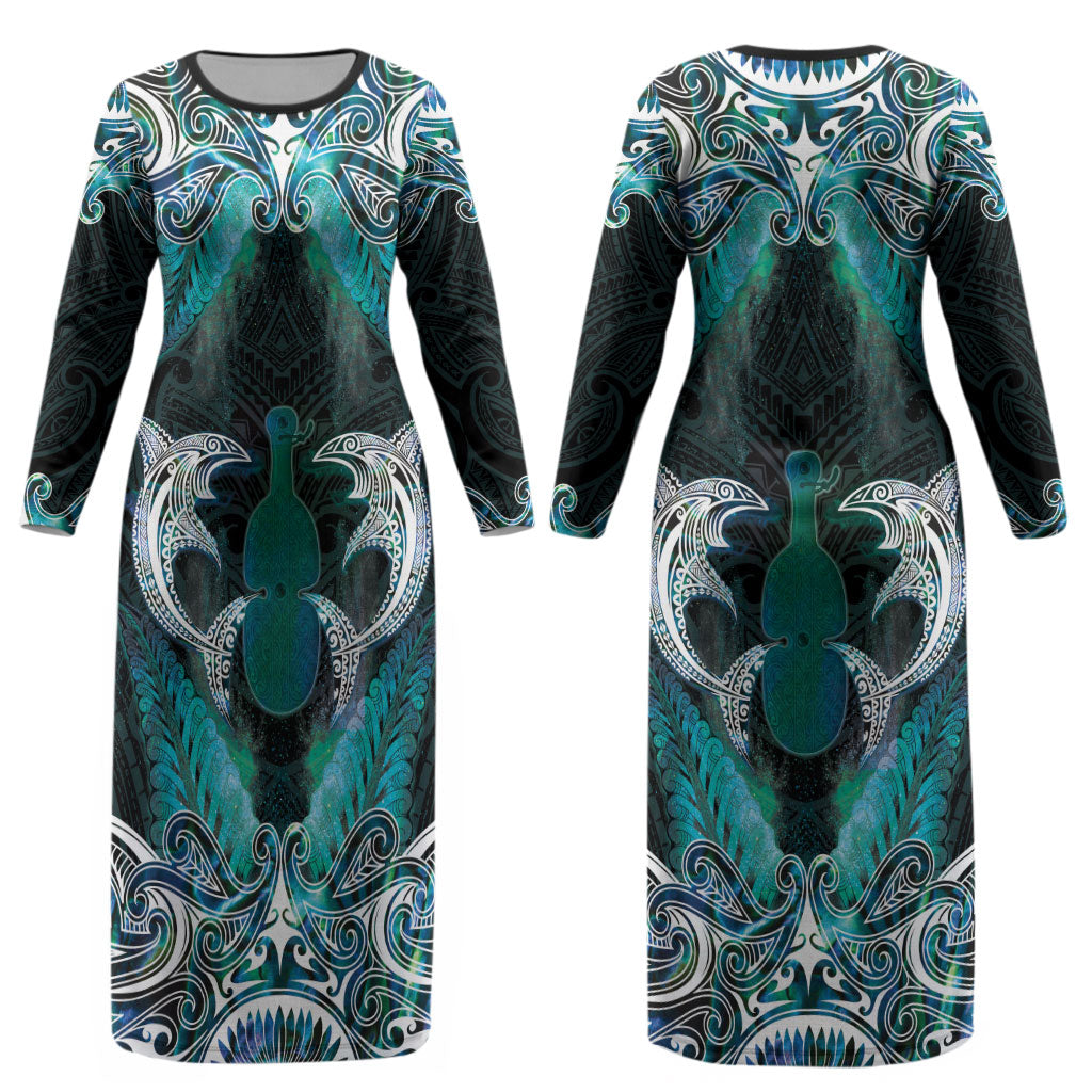 New Zealand Kotiate Weapon Couples Matching Long Sleeve Bodycon Dress and Long Sleeve Button Shirt Aotearoa Mango Paua Shell Maori Pattern LT22