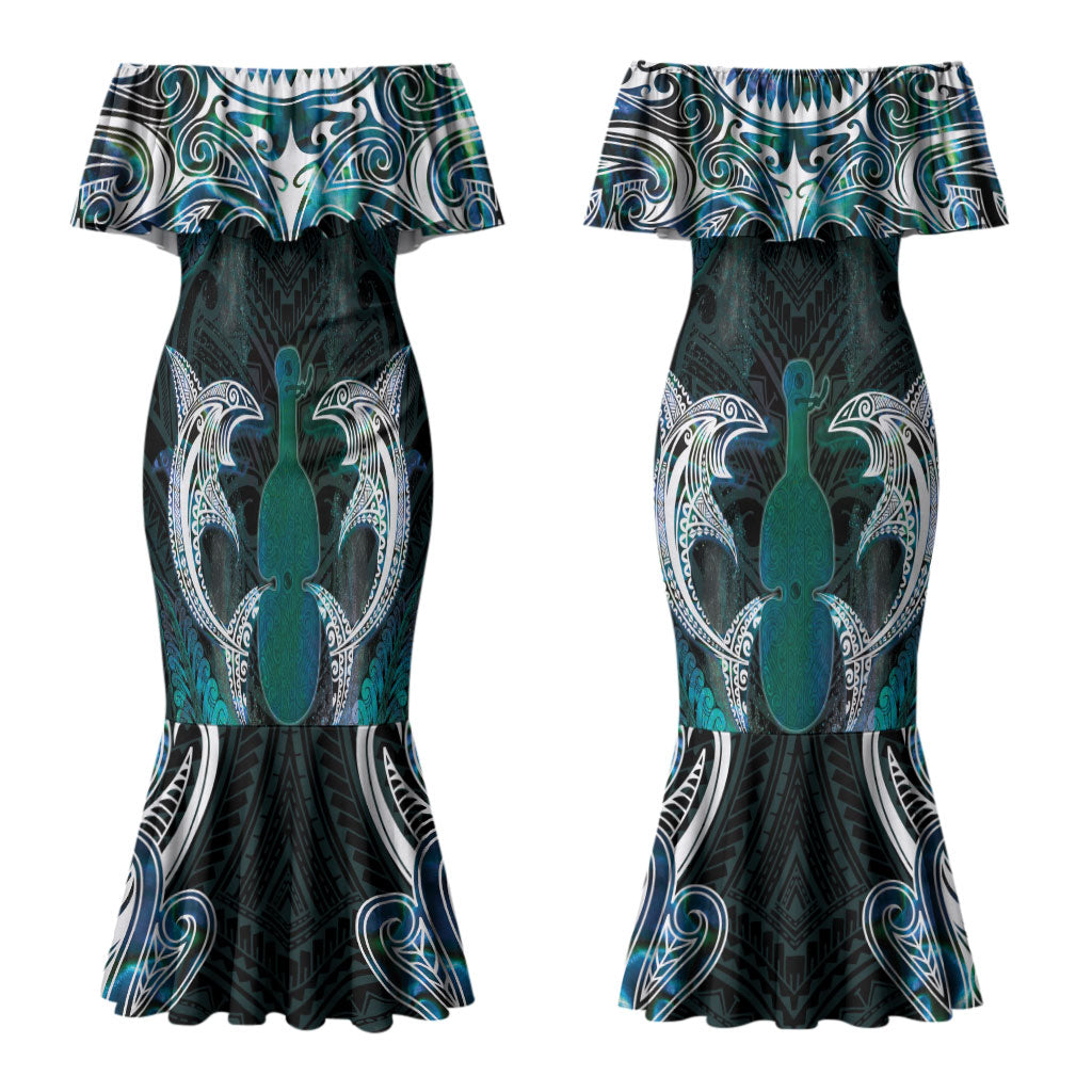 New Zealand Kotiate Weapon Couples Matching Mermaid Dress and Hawaiian Shirt Aotearoa Mango Paua Shell Maori Pattern LT22