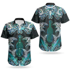 New Zealand Kotiate Weapon Couples Matching Off Shoulder Short Dress and Hawaiian Shirt Aotearoa Mango Paua Shell Maori Pattern LT22