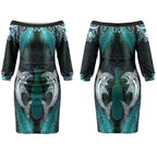 New Zealand Kotiate Weapon Couples Matching Off The Shoulder Long Sleeve Dress and Hawaiian Shirt Aotearoa Mango Paua Shell Maori Pattern LT22