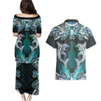 New Zealand Kotiate Weapon Couples Matching Puletasi and Hawaiian Shirt Aotearoa Mango Paua Shell Maori Pattern