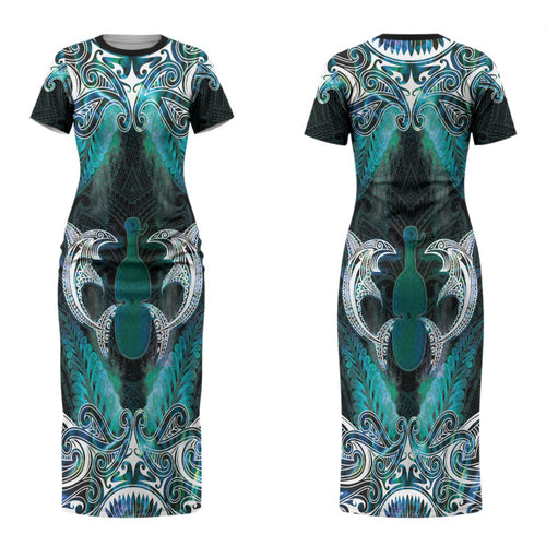 New Zealand Kotiate Weapon Couples Matching Short Sleeve Bodycon Dress and Hawaiian Shirt Aotearoa Mango Paua Shell Maori Pattern LT22