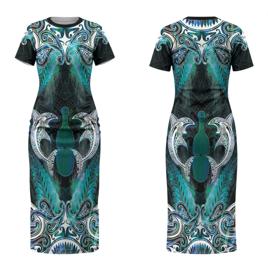 New Zealand Kotiate Weapon Couples Matching Short Sleeve Bodycon Dress and Long Sleeve Button Shirt Aotearoa Mango Paua Shell Maori Pattern LT22