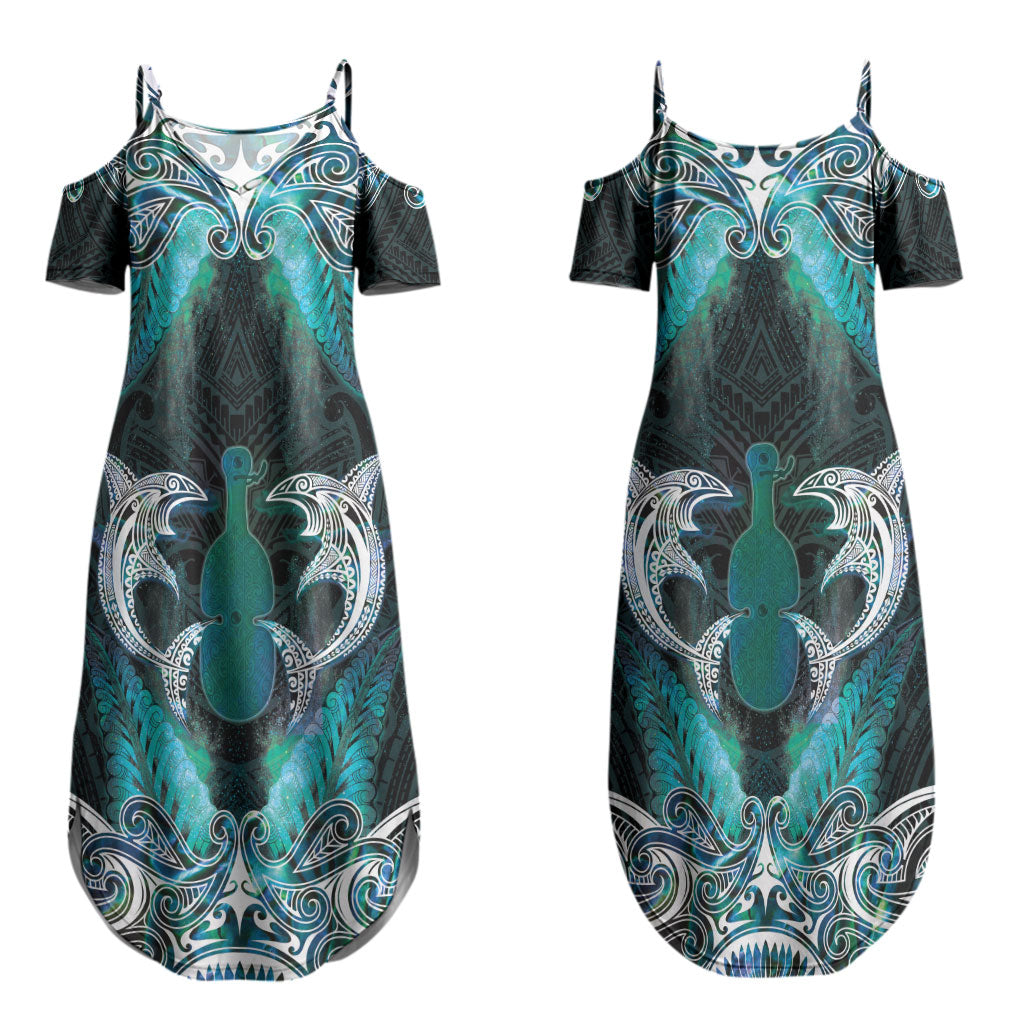 New Zealand Kotiate Weapon Couples Matching Summer Maxi Dress and Hawaiian Shirt Aotearoa Mango Paua Shell Maori Pattern LT22