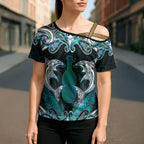 New Zealand Kotiate Weapon Cross Shoulder Shirt Aotearoa Mango Paua Shell Maori Pattern