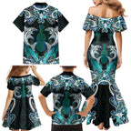 New Zealand Kotiate Weapon Family Matching Mermaid Dress and Hawaiian Shirt Aotearoa Mango Paua Shell Maori Pattern