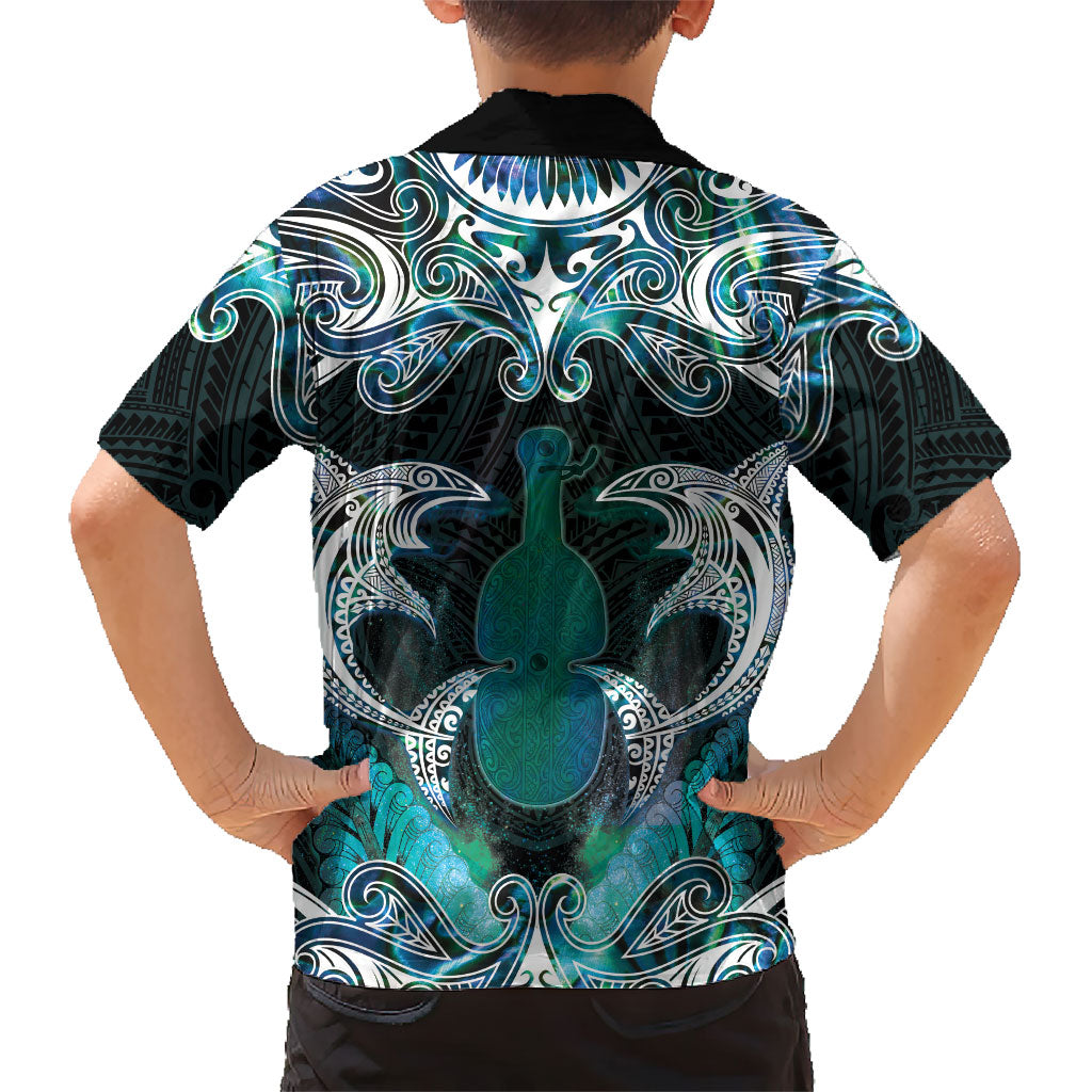 New Zealand Kotiate Weapon Family Matching Off Shoulder Maxi Dress and Hawaiian Shirt Aotearoa Mango Paua Shell Maori Pattern