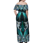 New Zealand Kotiate Weapon Family Matching Off Shoulder Maxi Dress and Hawaiian Shirt Aotearoa Mango Paua Shell Maori Pattern